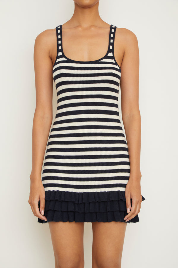 brandon maxwell The Sutter Cashmere Mini Dress in Navy and White Stripe