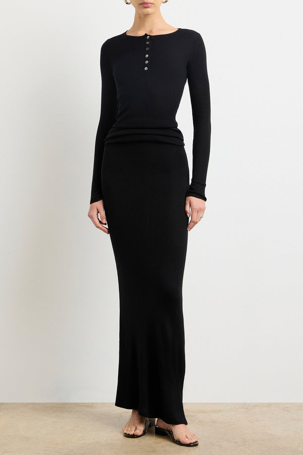 brandon maxwell The Tilda Jersey Henley Dress in Black