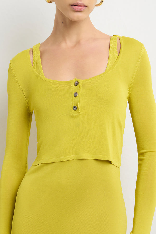 brandon maxwell The Wylder Cropped Henley in Olive Oil