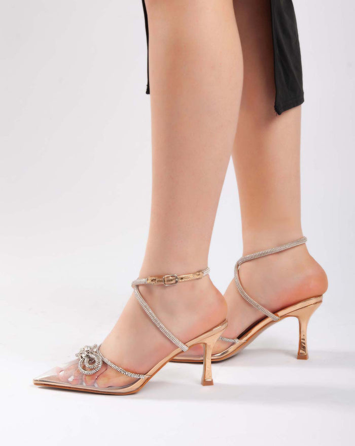 bree Bow Ankle Strap Transparent - Sandals - Champagne