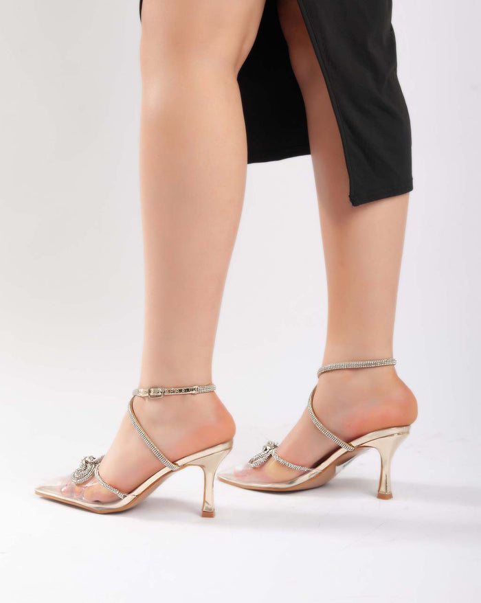 Bree Bow Ankle Strap Transparent - Sandals - Gold