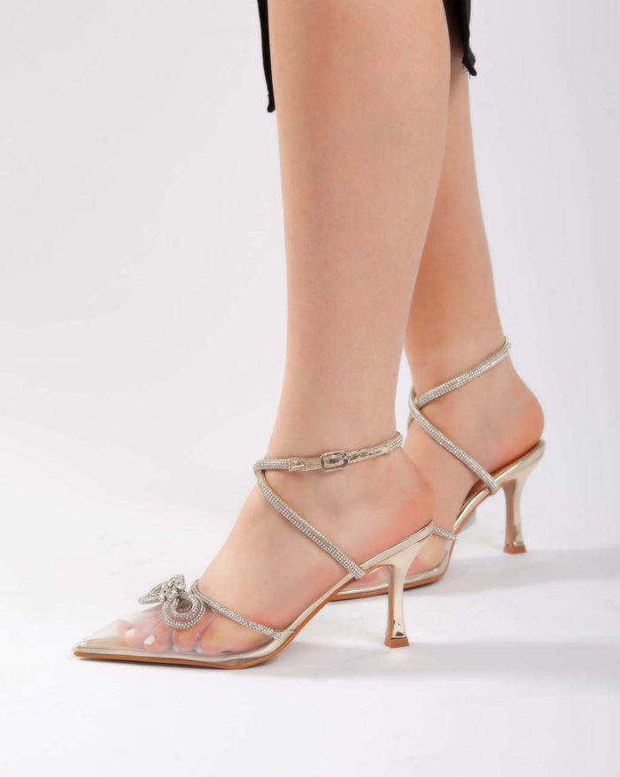 bree Bow Ankle Strap Transparent - Sandals - Gold