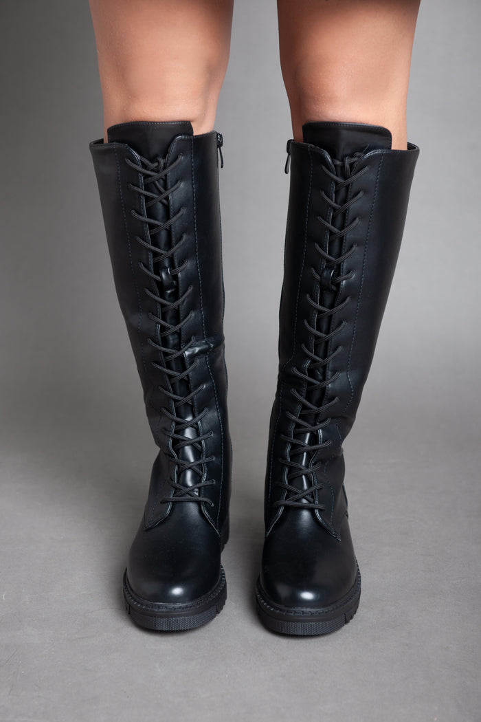 bree Chunky Biker Lace High Boot - Black
