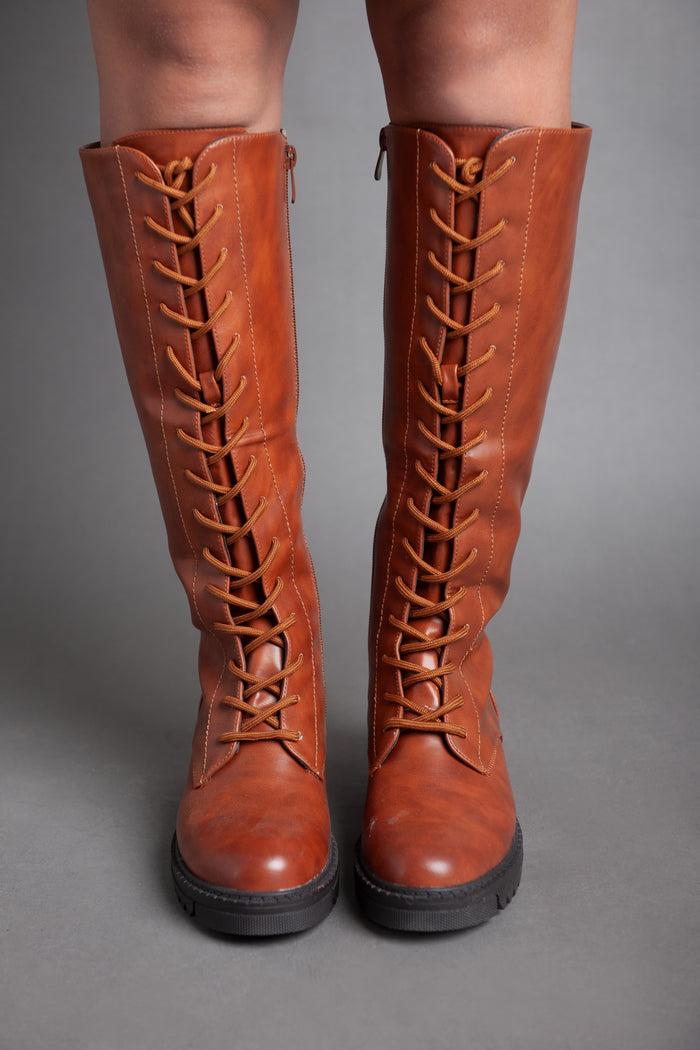 Bree Chunky Biker Lace High Boot - Camel