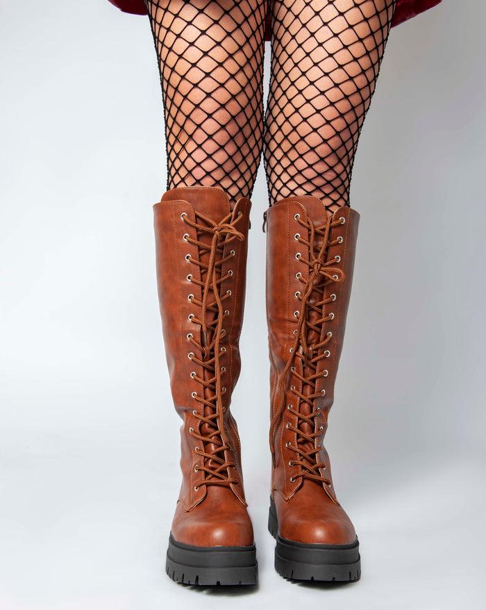 Bree Chunky Biker With Long Laces - Camel