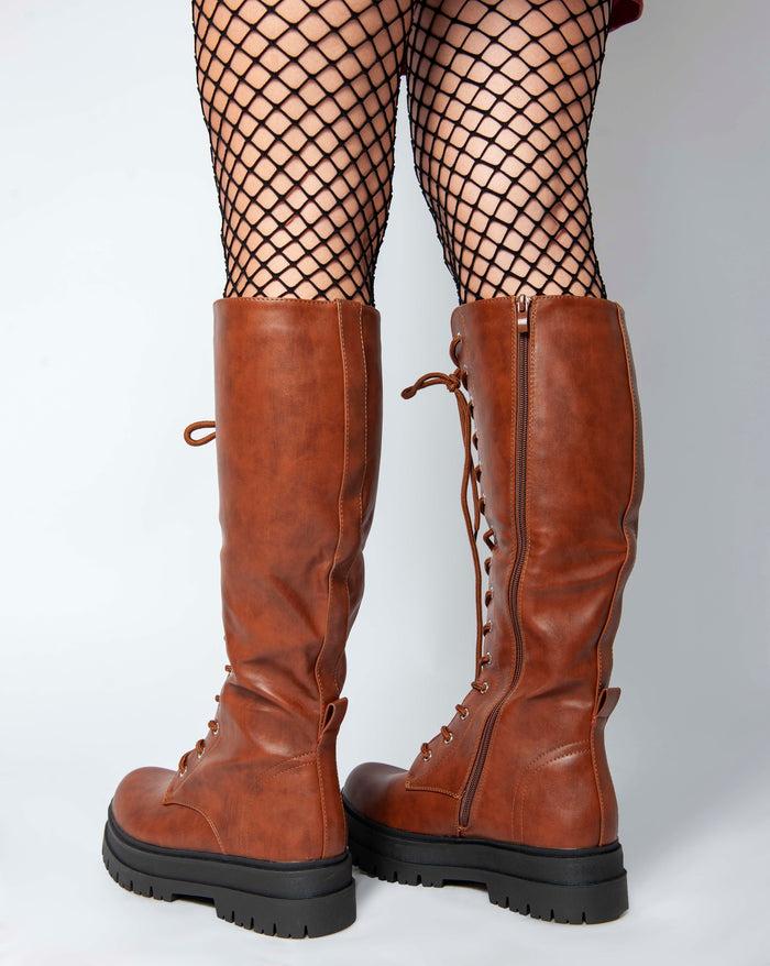 Bree Chunky Biker With Long Laces - Camel