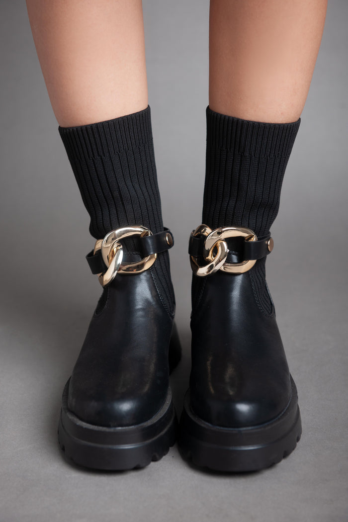 bree Chunky Golden Chains Boot Half Boot - Black