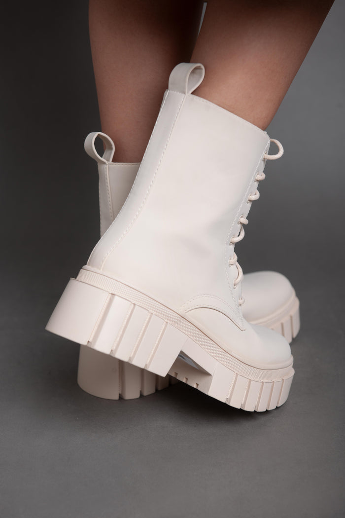 Bree Chunky Matte Half Boot - Beige