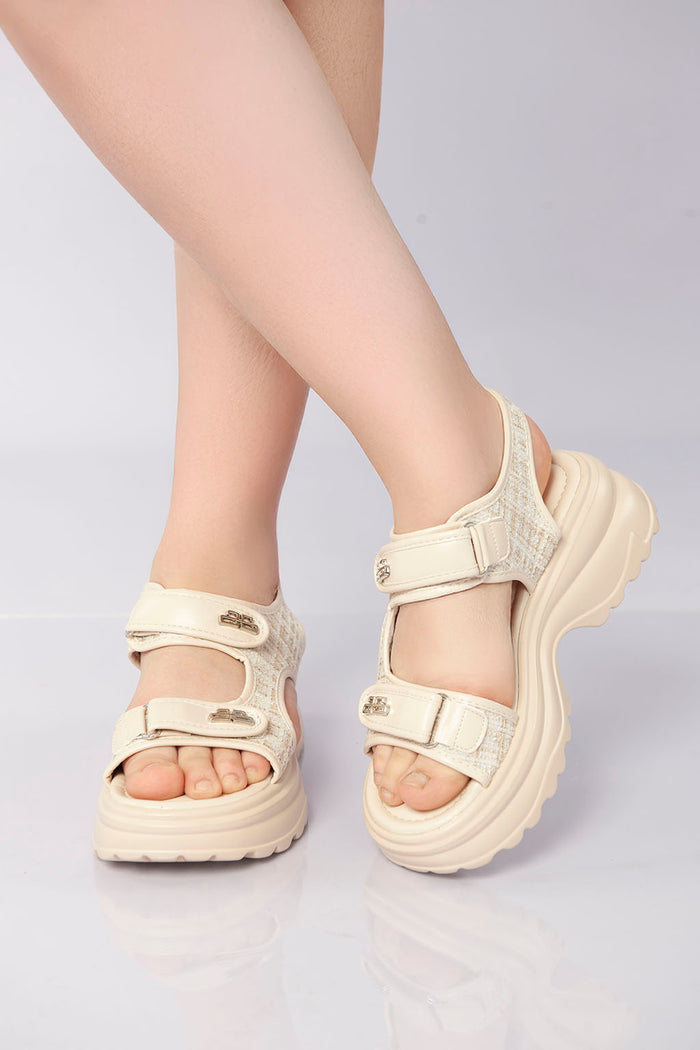 Bree Chunky Velcro Strap Sandal - Beige