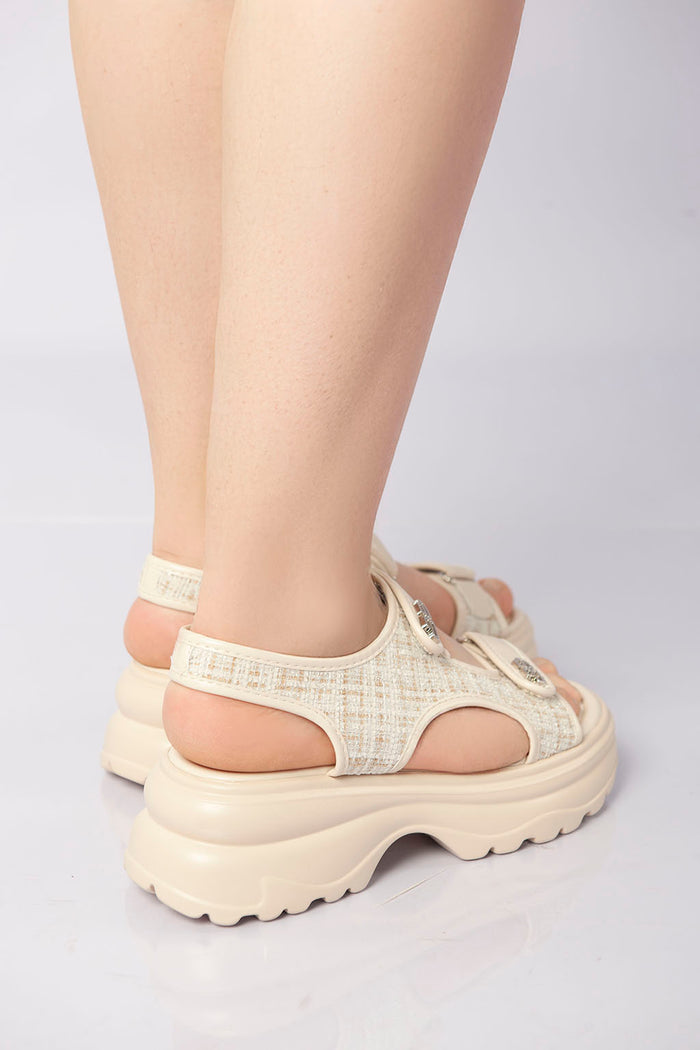 Bree Chunky Velcro Strap Sandal - Beige