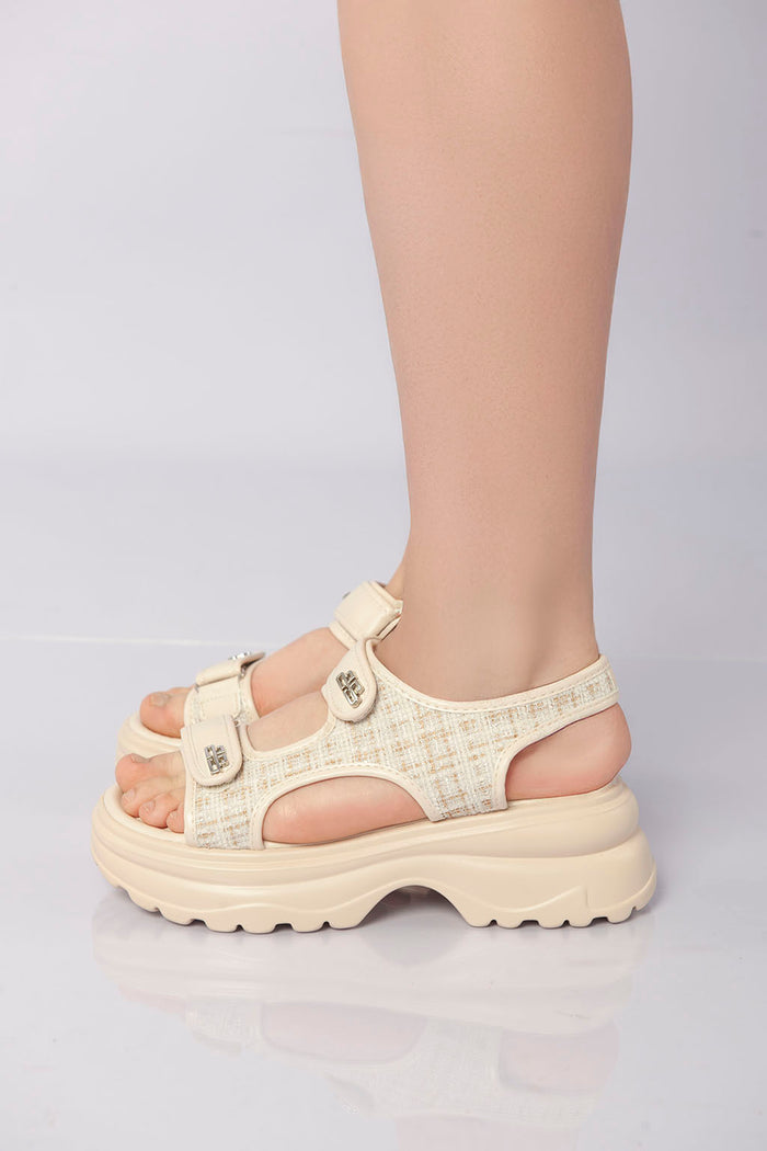 bree Chunky Velcro Strap Sandal - Beige