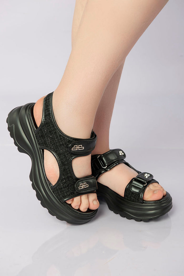 Bree Chunky Velcro Strap Sandal - Black