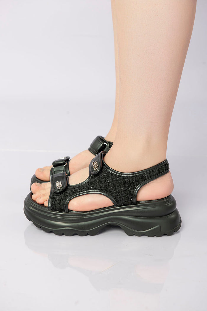 bree Chunky Velcro Strap Sandal - Black