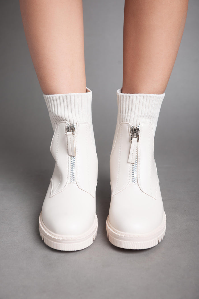 bree Chunky Zip Up Ankle Boots - Beige