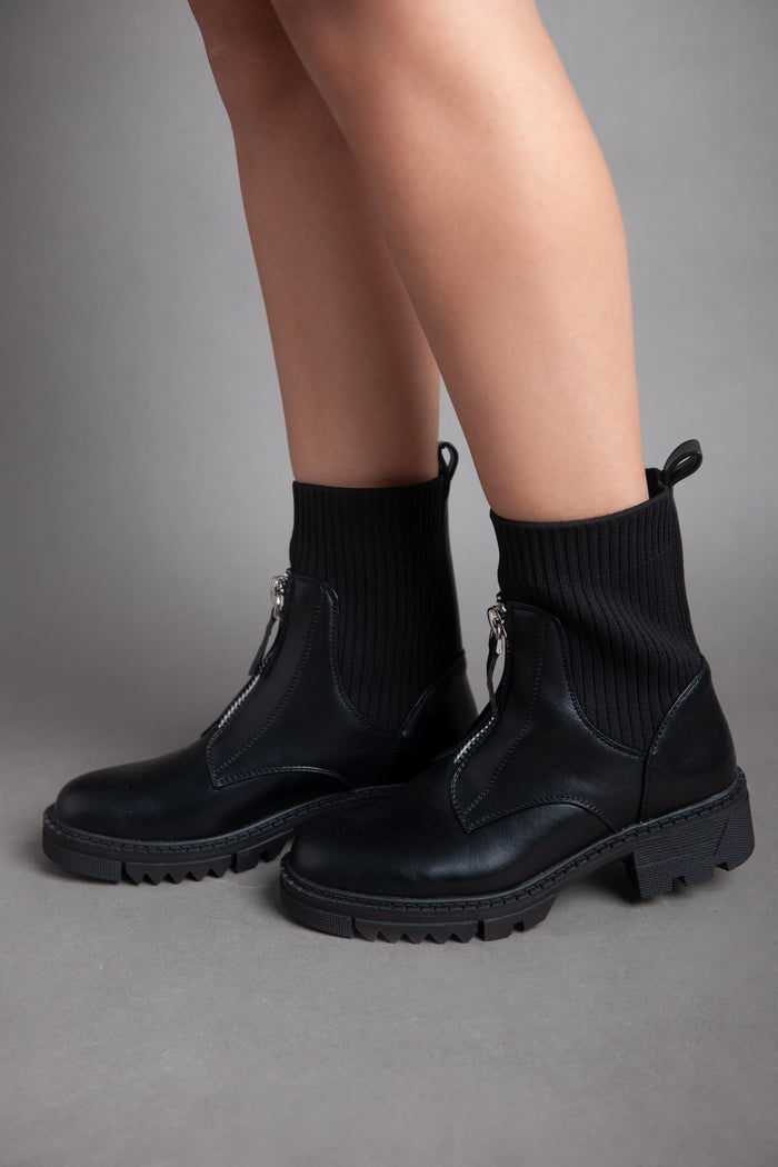 Bree Chunky Zip Up Ankle Boots - Black