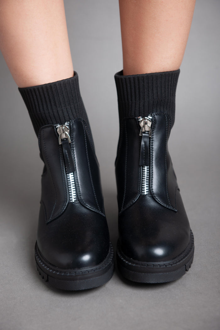 bree Chunky Zip Up Ankle Boots - Black