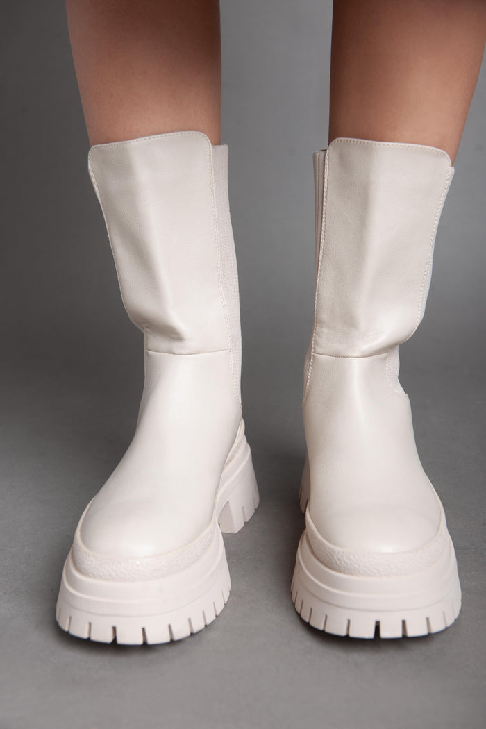 Bree Classy Chunky Ankle Boots - Beige