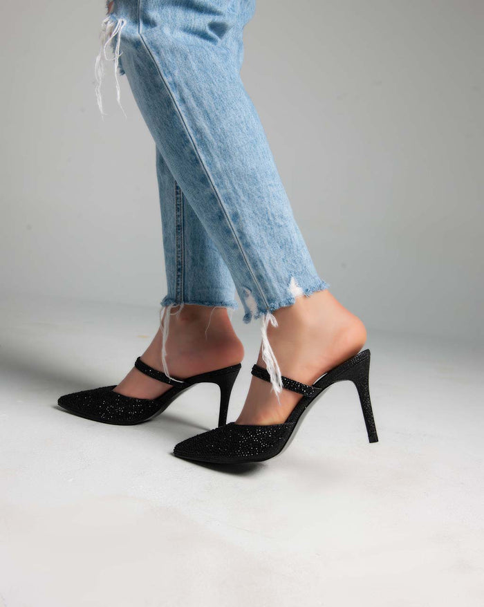Bree Closed Toe Strass Mules - Sandals - Black