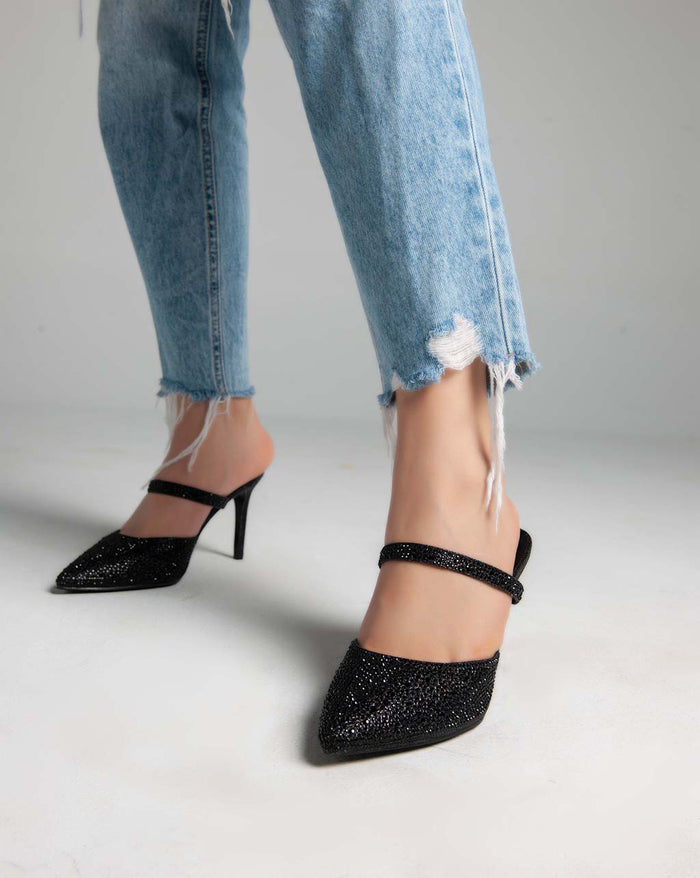 Bree Closed Toe Strass Mules - Sandals - Black