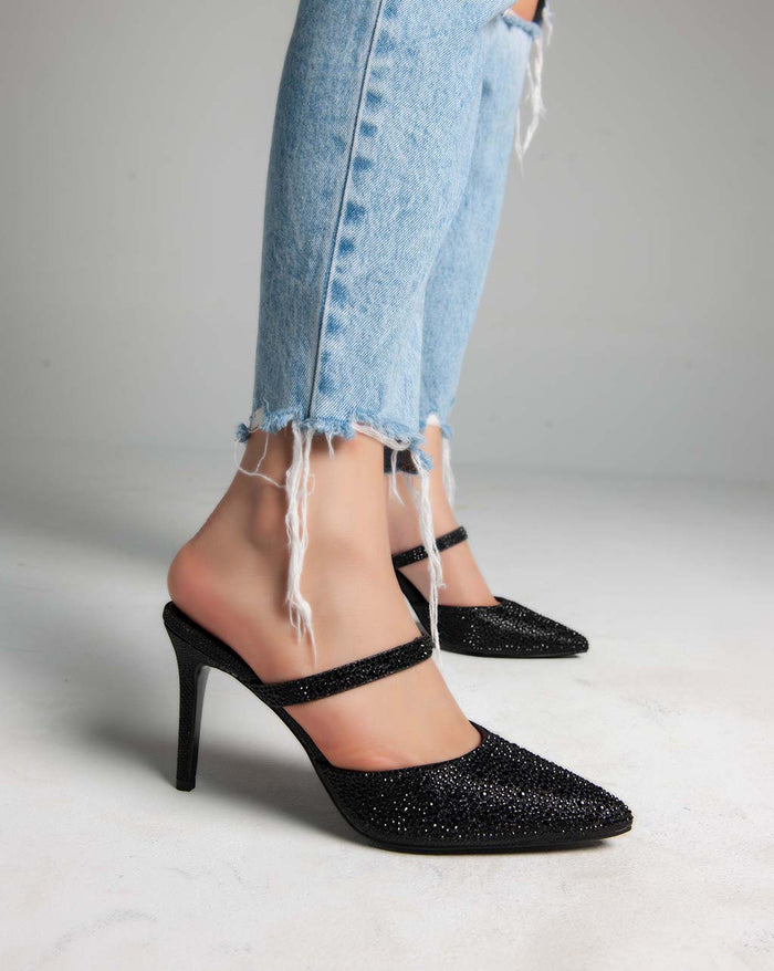 Bree Closed Toe Strass Mules - Sandals - Black