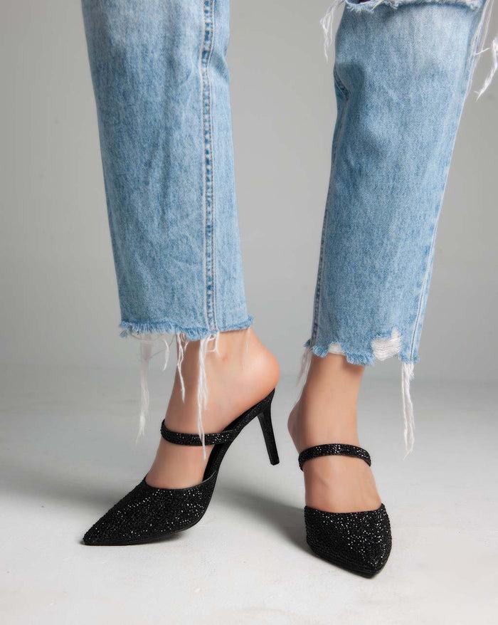 bree Closed Toe Strass Mules - Sandals - Black
