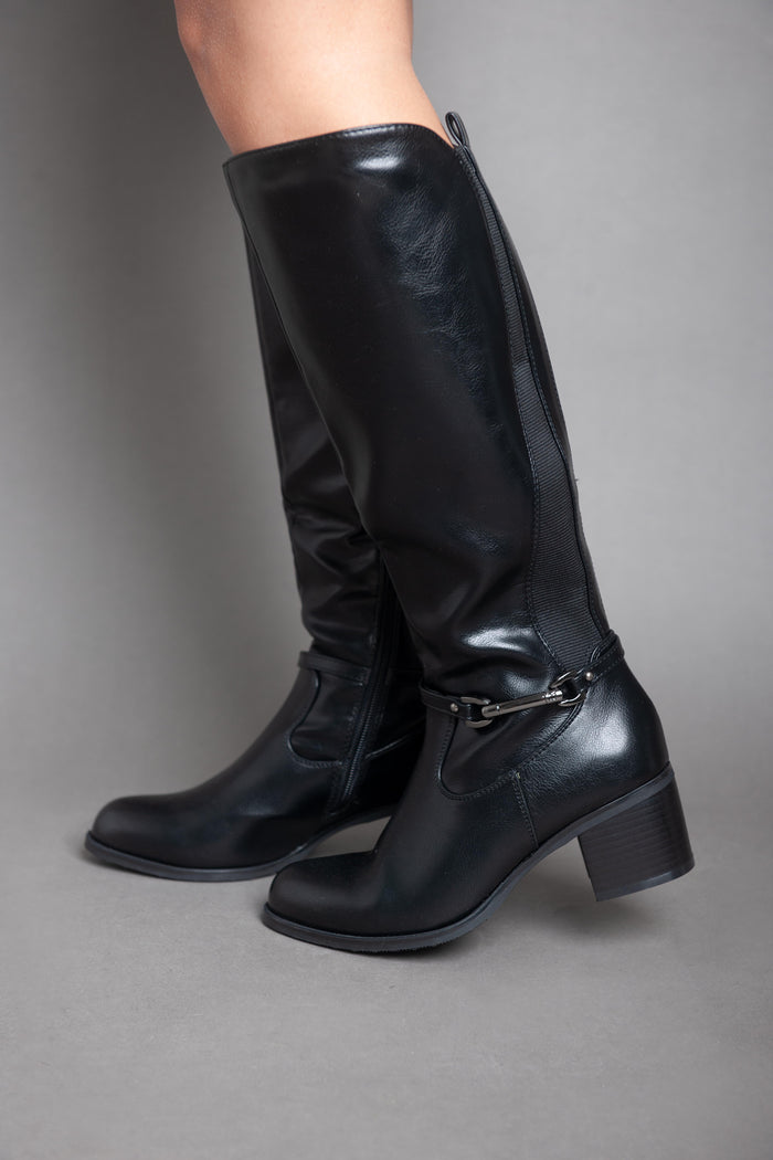 Bree Cowboy With Chains Knee Boot - Black