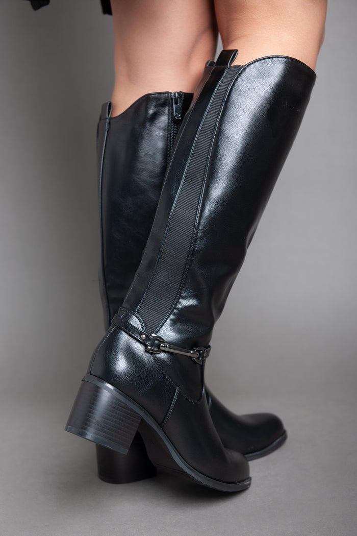 Bree Cowboy With Chains Knee Boot - Black