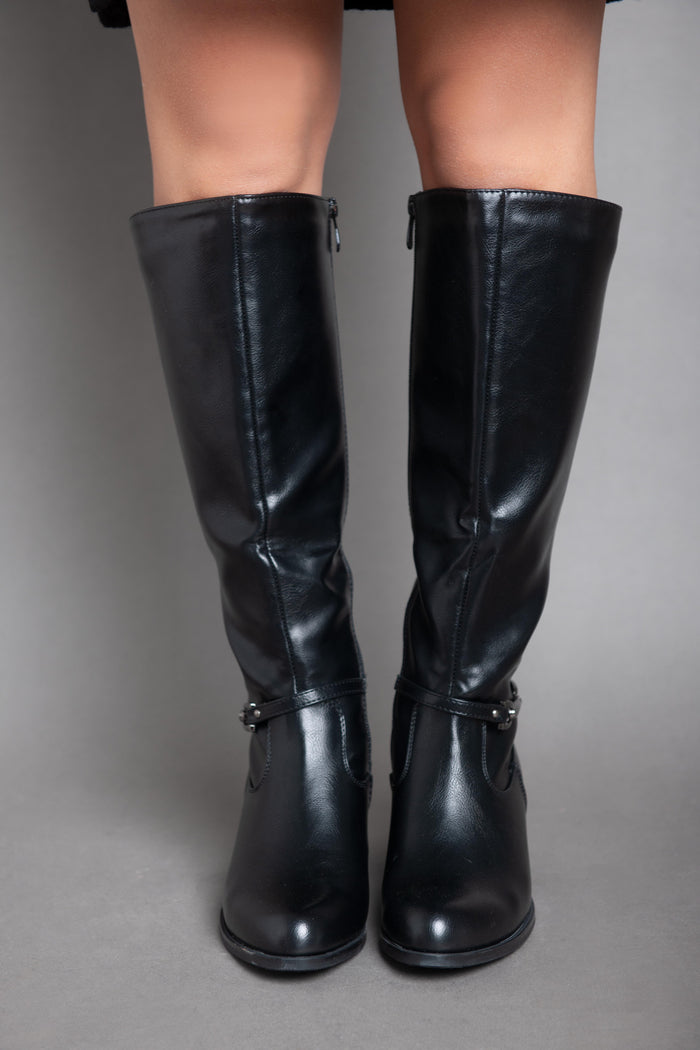 bree Cowboy With Chains Knee Boot - Black