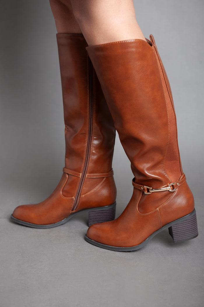 Bree Cowboy With Chains Knee Boot - Camel