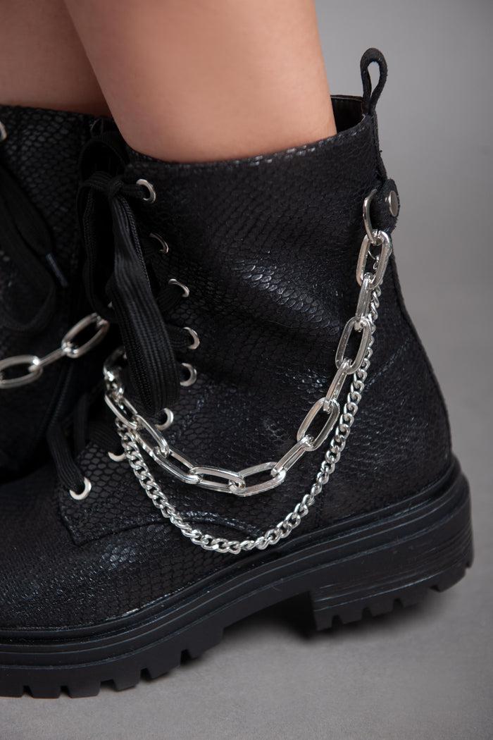 Bree Croc Leather Chains Ankle Boot - Black