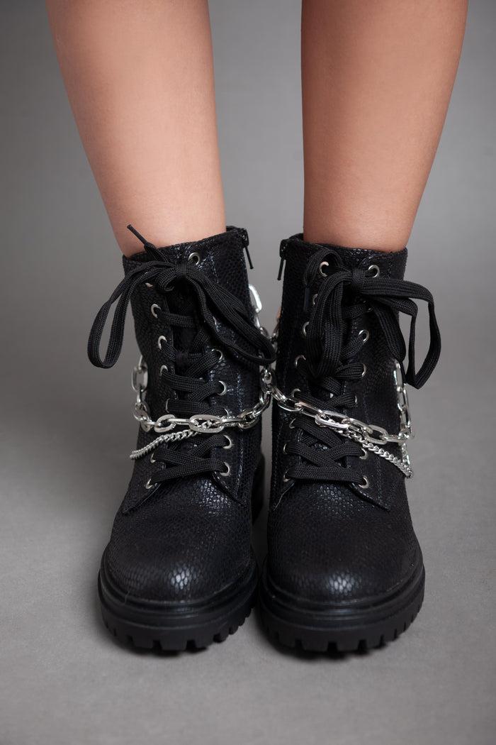 bree Croc Leather Chains Ankle Boot - Black