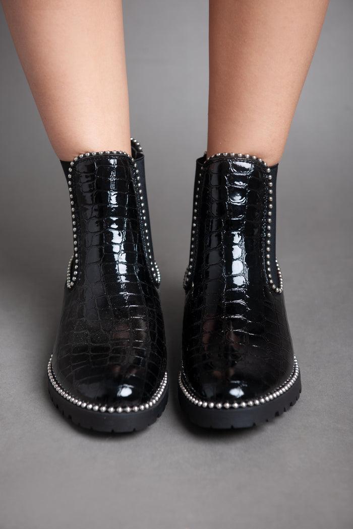 bree Croc Leather Strass - Ankle Boot - Black