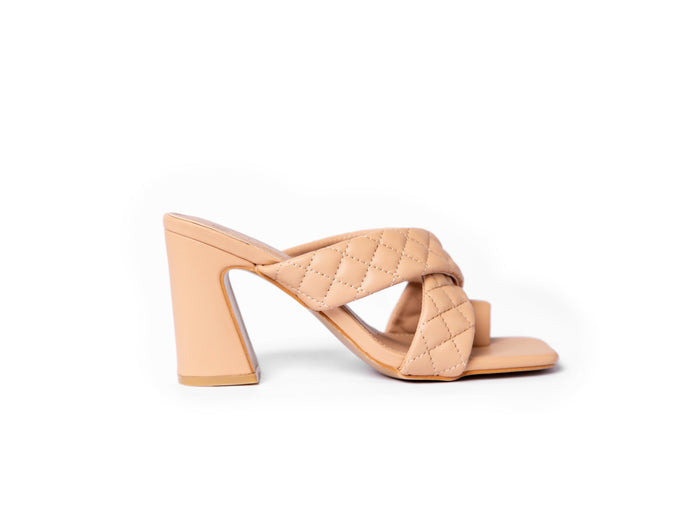 Bree Cross Quilted Strap Mules - Sandal Heels - Beige
