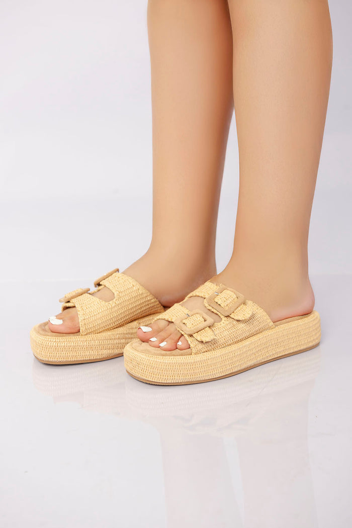 Bree Double Buckle Platform Slide - Khaki