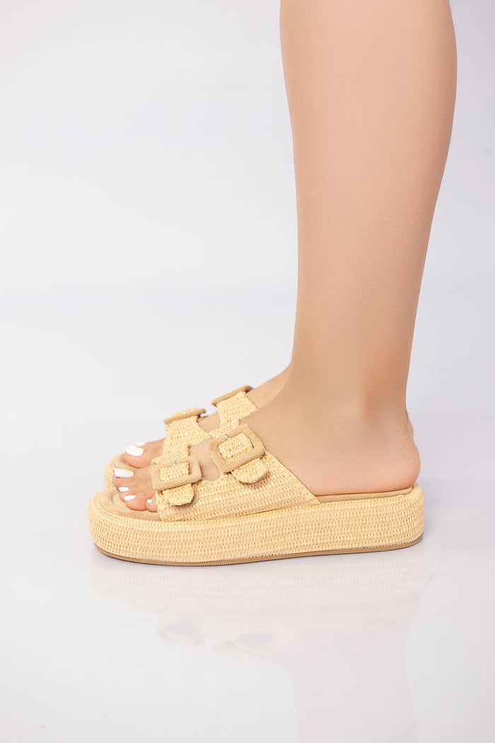 bree Double Buckle Platform Slide - Khaki