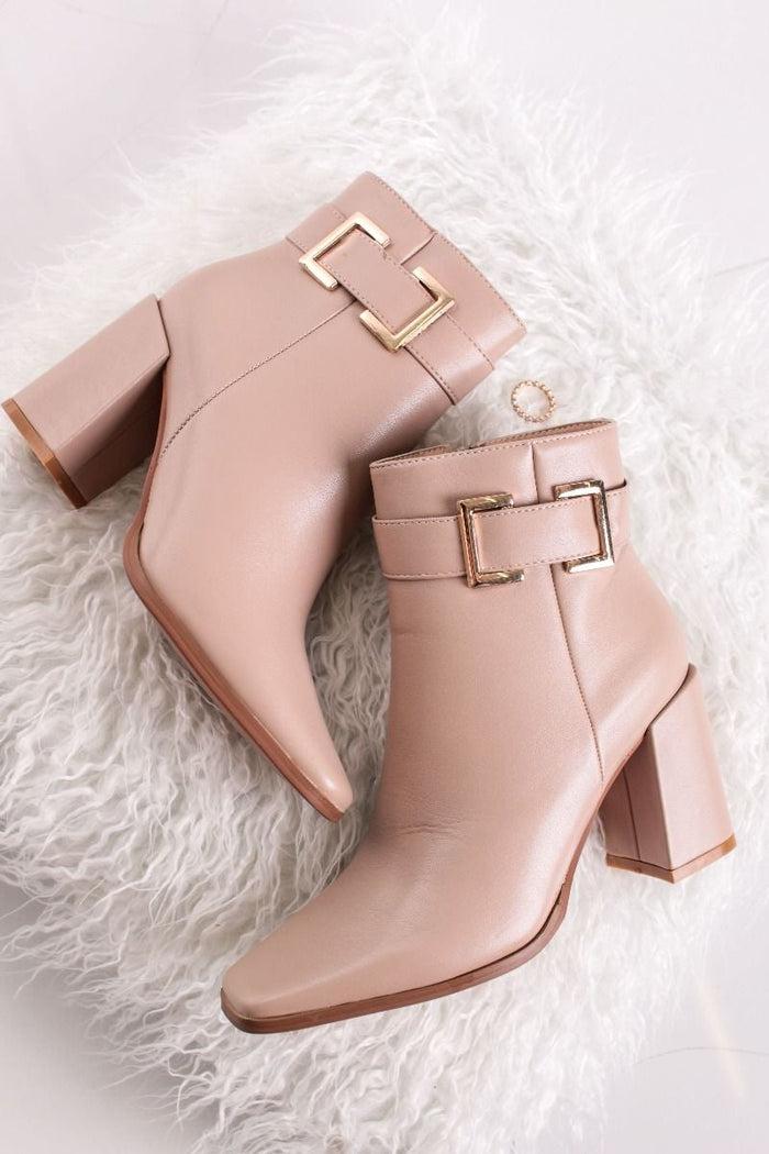 Bree Elegent Leather Booties - Beige
