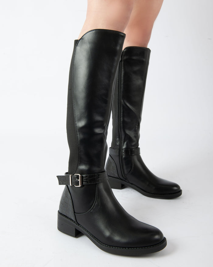 Bree Equestrian Buckle Boots - Black