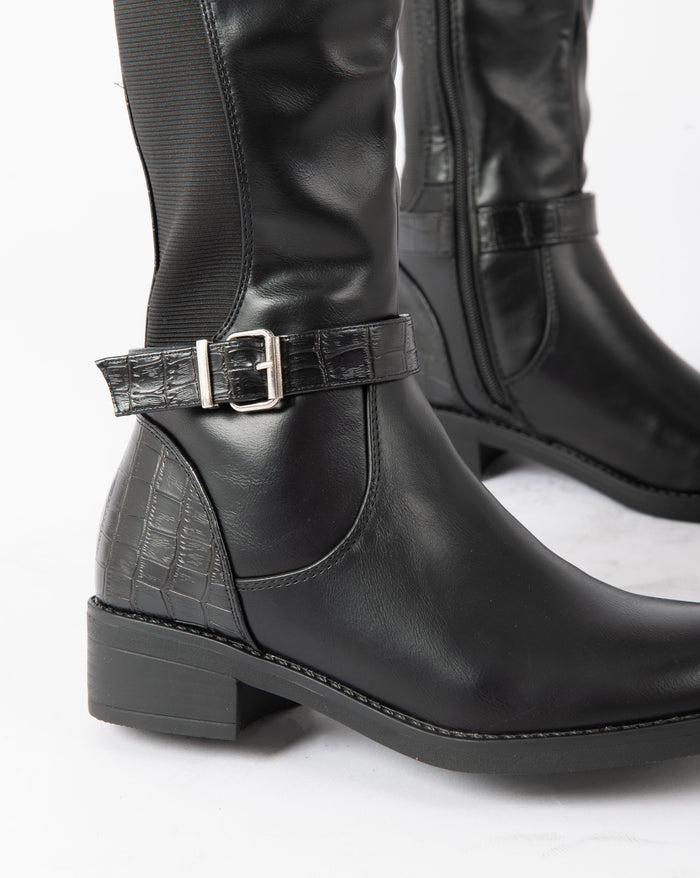 Bree Equestrian Buckle Boots - Black