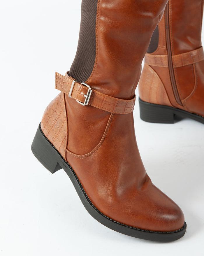 Bree Equestrian Buckle Boots - Camel