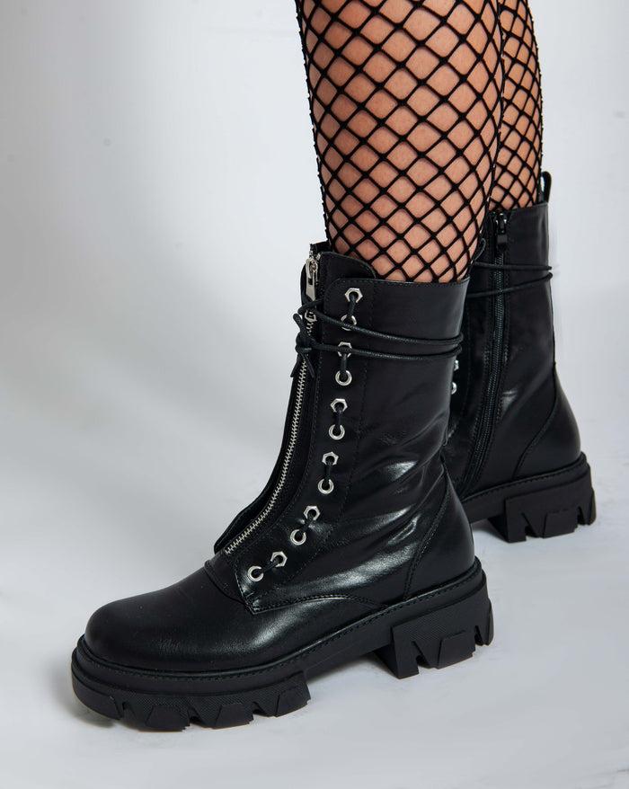 Bree Faux Leather Ankle Boots - Black