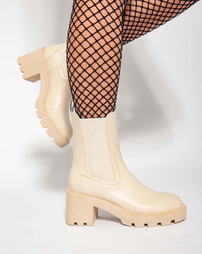 Bree Flare Heel Classic Half Boot - Beige