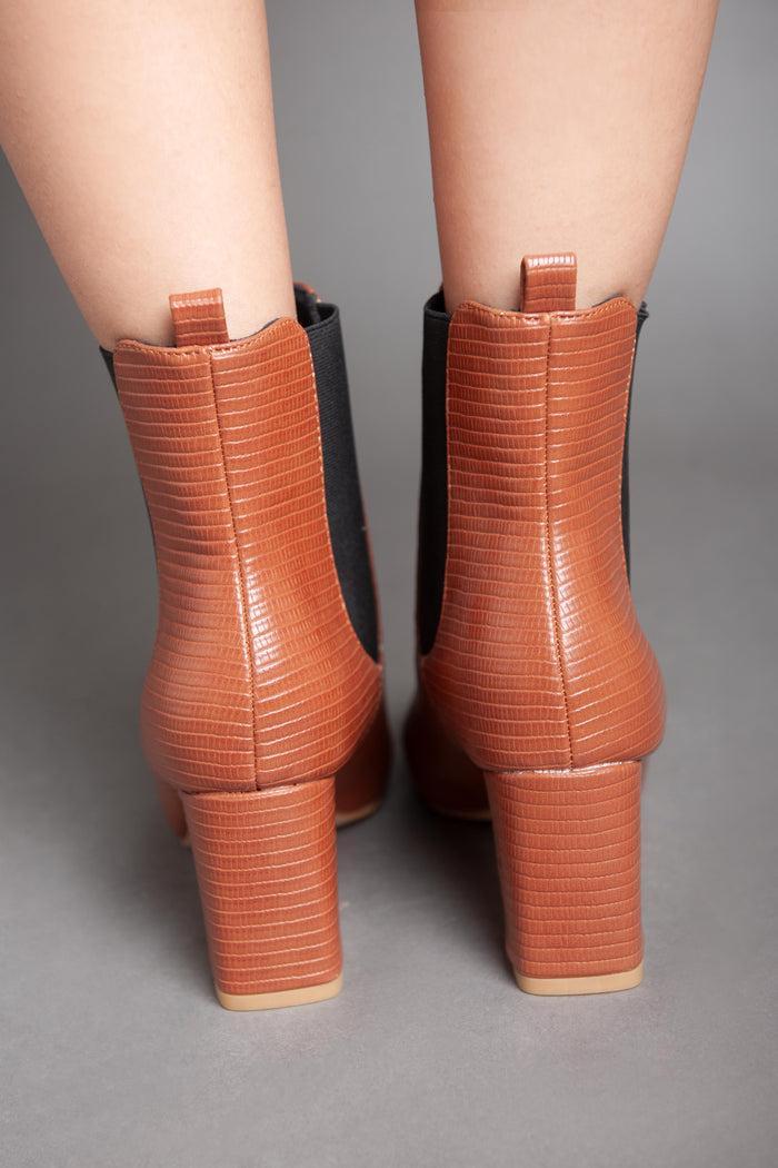 Bree Flare Heel Faux Leather - Ankle Boot - Camel