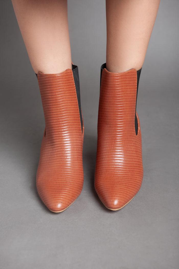 Bree Flare Heel Faux Leather - Ankle Boot - Camel