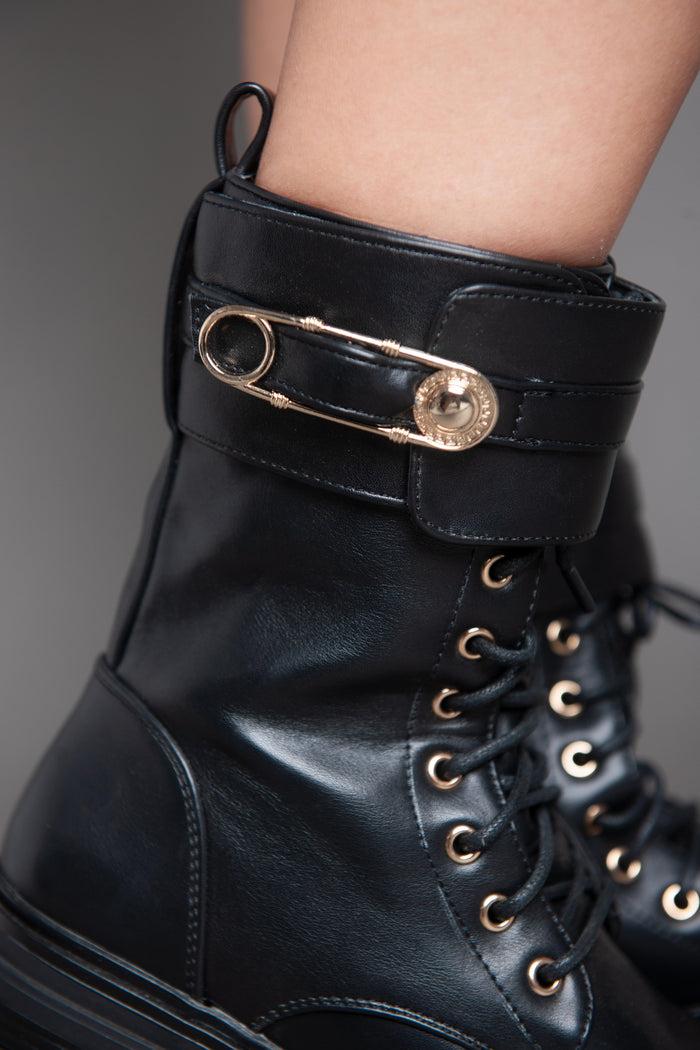 Bree Golden Pin Lace Half Boot - Black