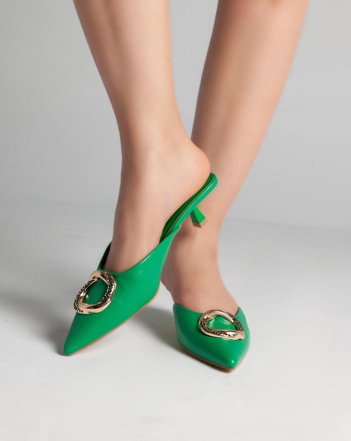 Bree Golden Ring Closed Toe Mules - Sandals - Green