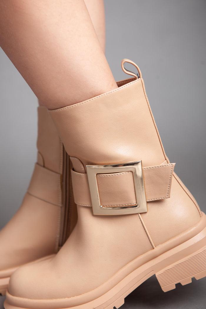 Bree Golden Square Strap Half Boot - Camel