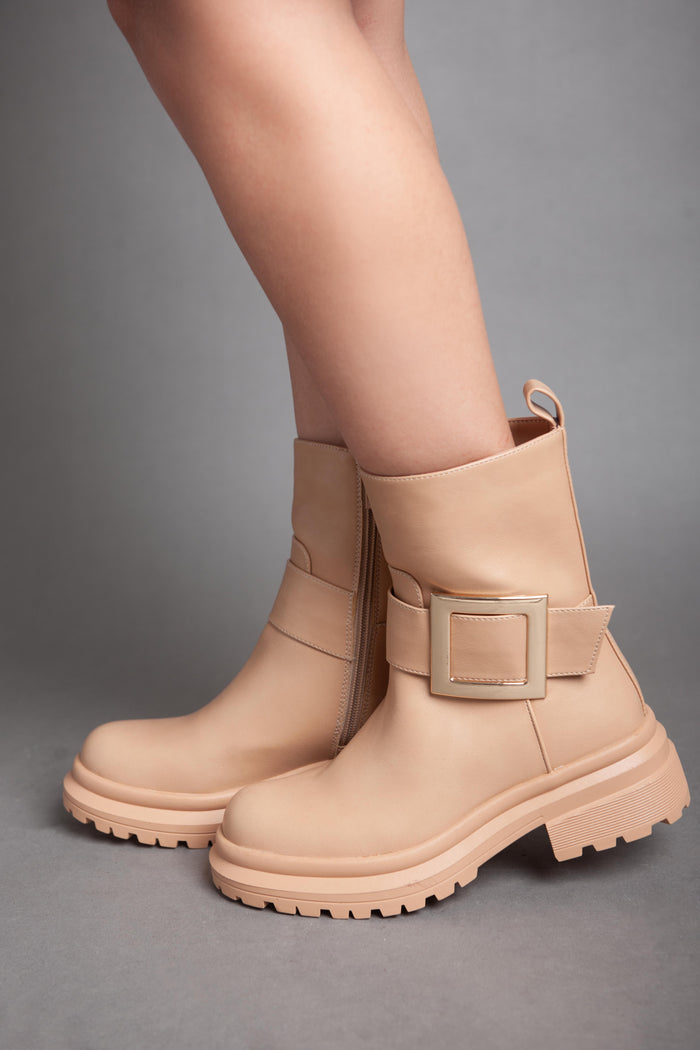 bree Golden Square Strap Half Boot - Camel