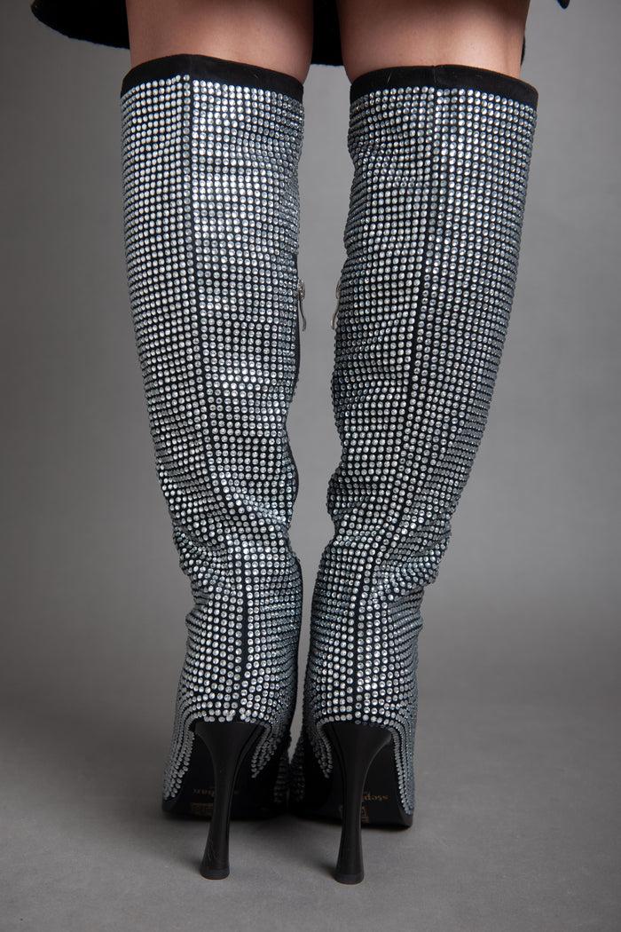 Bree High Heel Disco Spark- Knee Boot - Silver