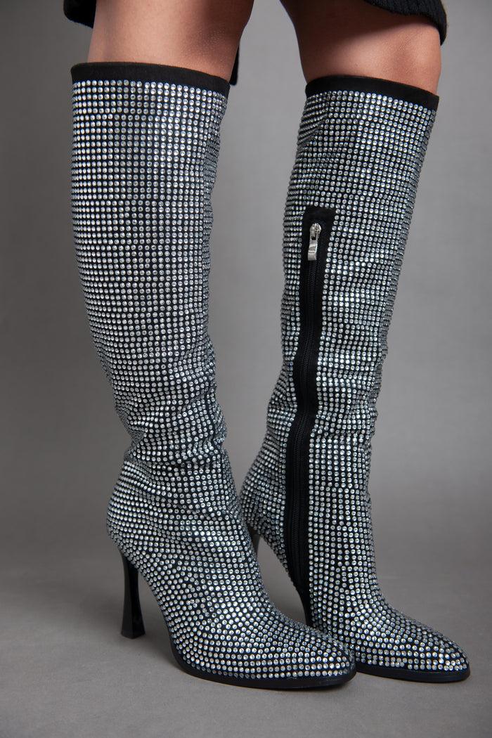 Bree High Heel Disco Spark- Knee Boot - Silver