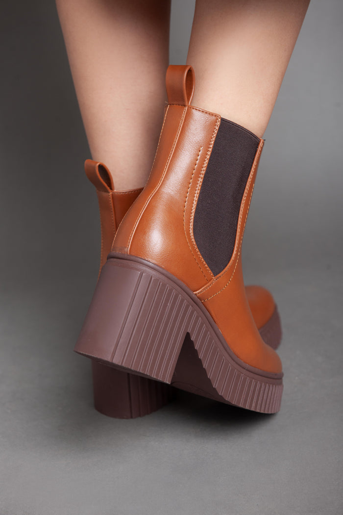 Bree High Heel Plain Half Boot - Camel